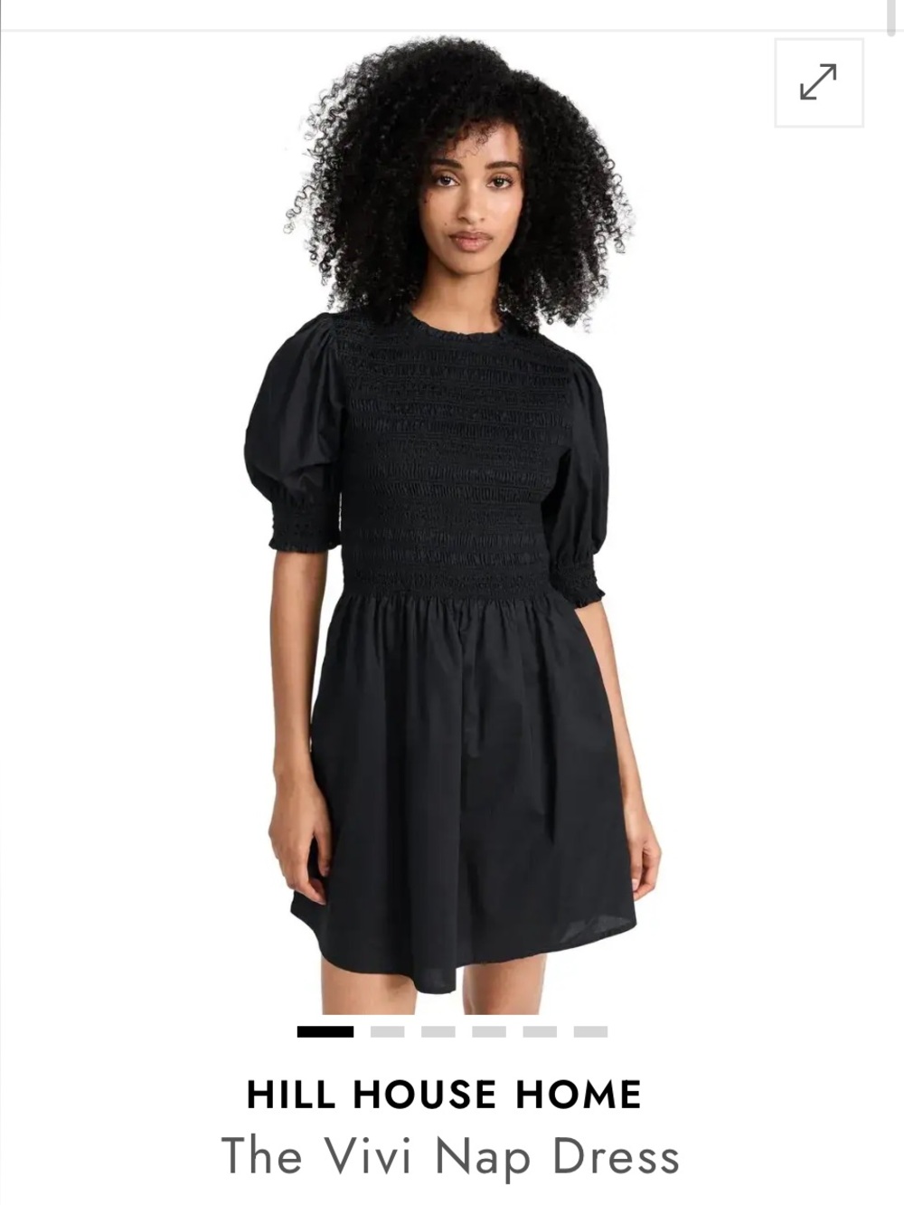 Hill House Home The Nap Dress Black Smocked Puff Sleeve Cotton Poplin Size M